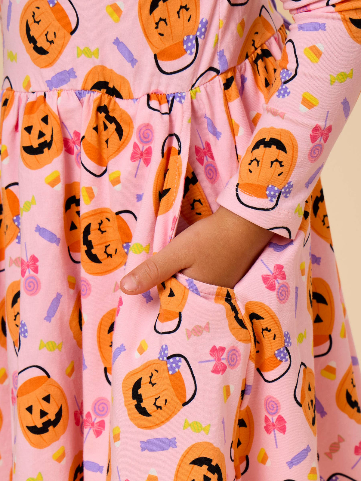 Girls Pumpkin Boo Crew Knit Long Sleeve Twirl Dress