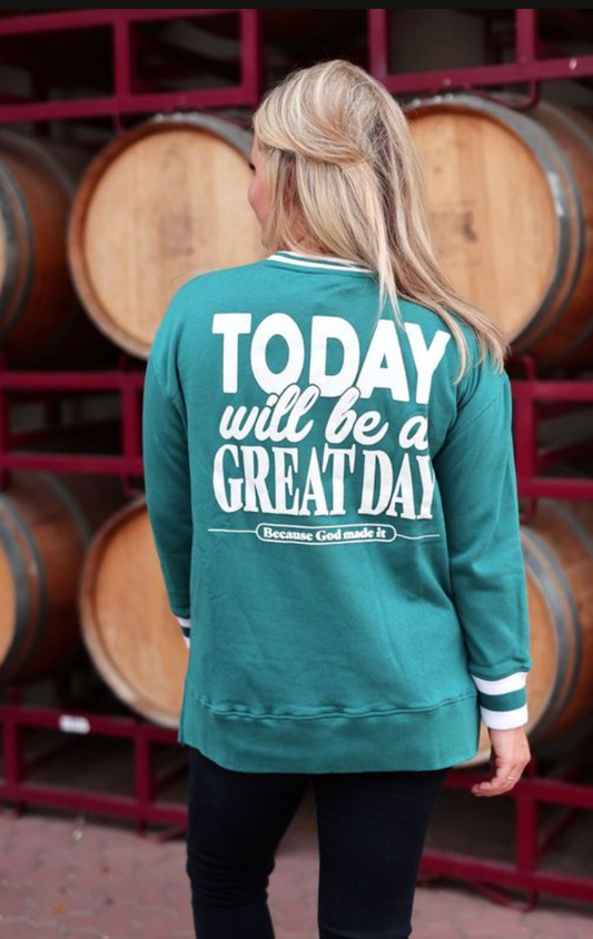 Great Day Because God Made It - Retro Rib Crew Sweatshirt