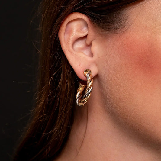 1.25" Silver and Gold 2 Tone Twisted Hoop Earring