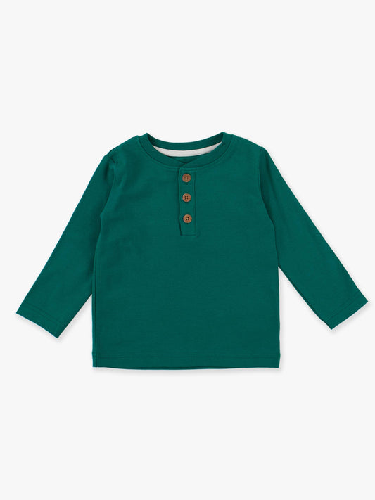 Boys Emerald Green Knit Long Sleeve Henley Tee