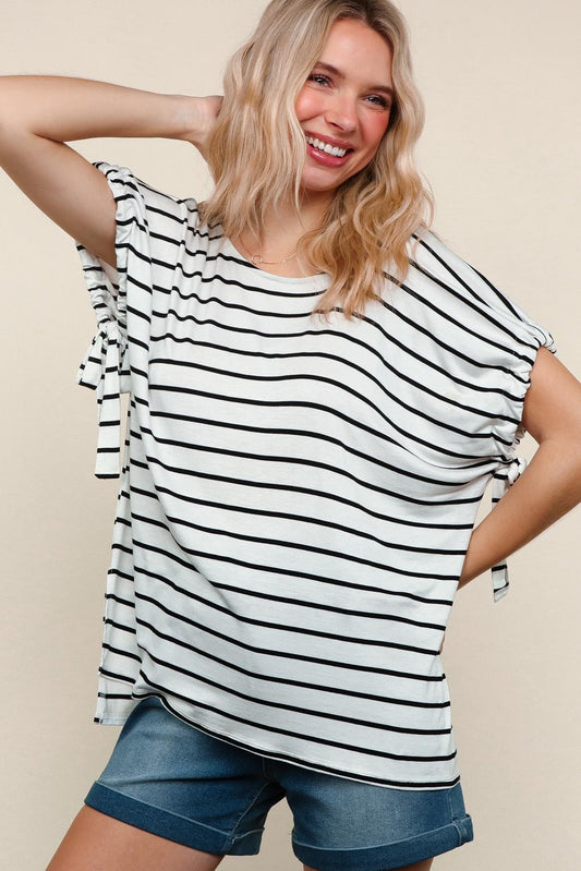 Dolman Short Sleeve Stripe Knit Top
