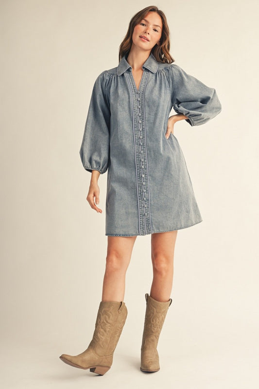 Button Down Washed Denim Dress