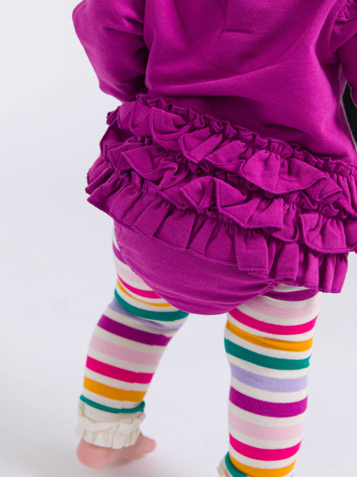 Baby Girls Plum Tart Sweatshirt Bubble Romper with Signature Rear Ruffles