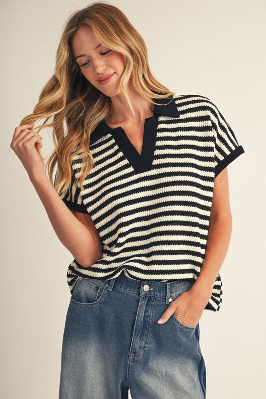Drop Shoulder Textured Stripe Top