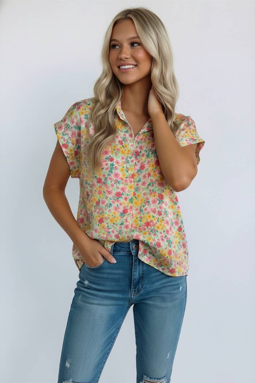 Floral Yellow Button Down Shirt