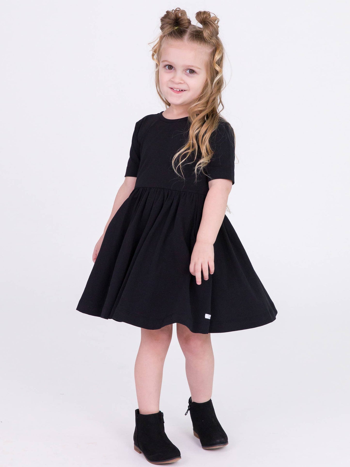 Girls Black Short Sleeve Knit Twirl Dress