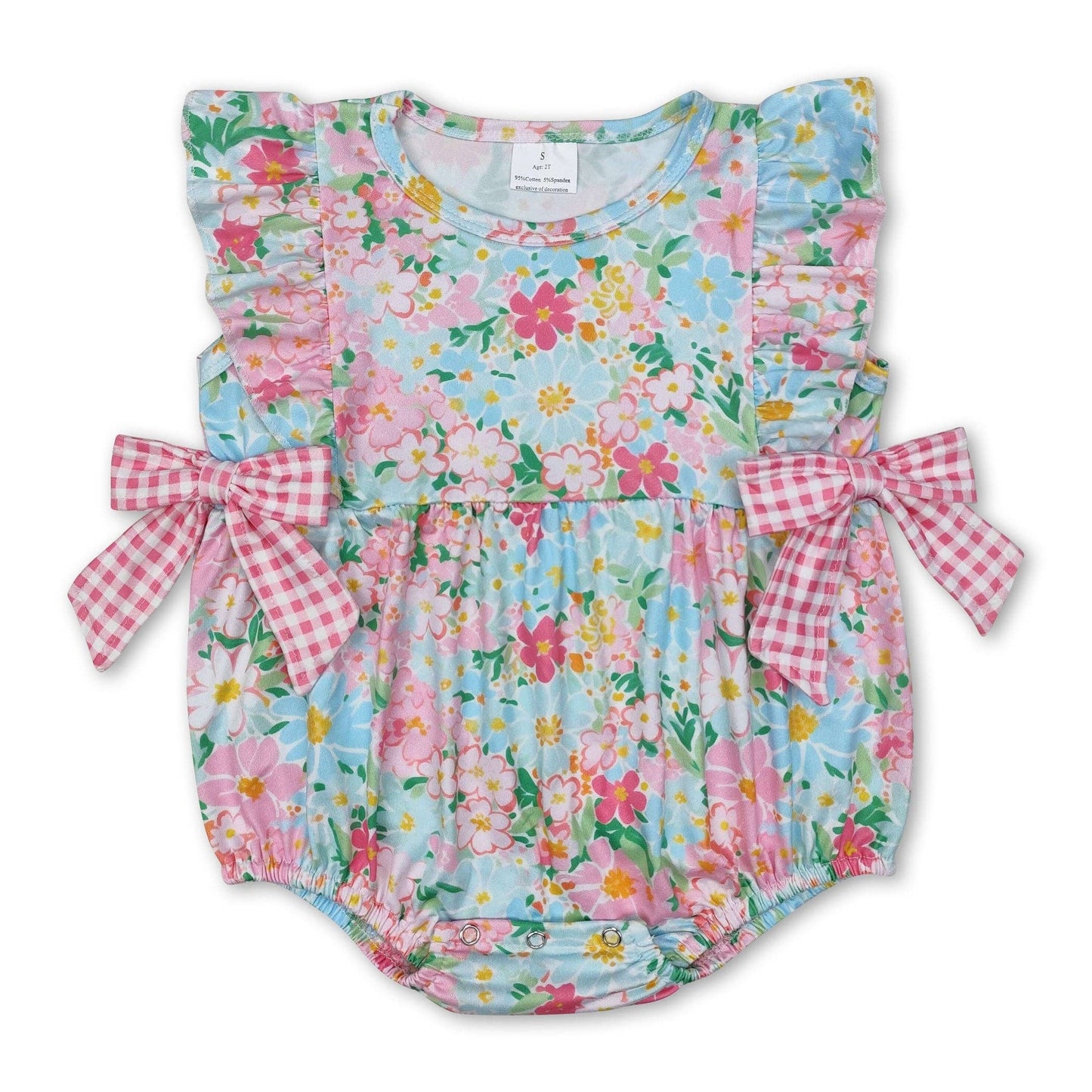 Ruffle Pink Plaid Floral Romper