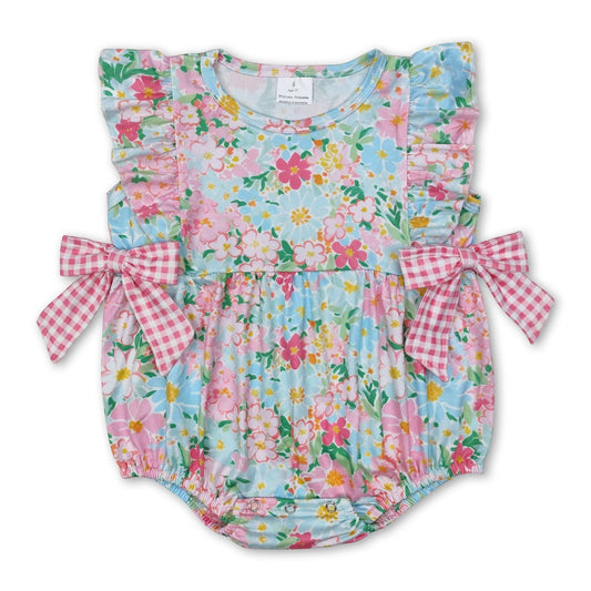 Ruffle Pink Plaid Floral Romper