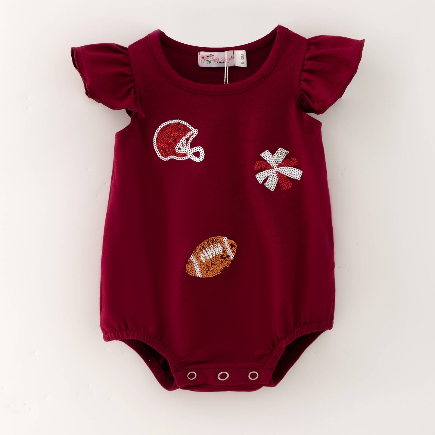 Maroon Football Sequin Baby Romper