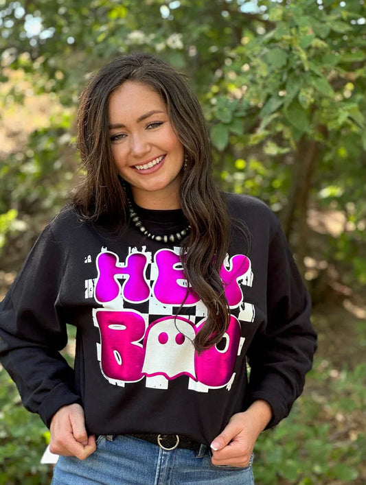 Hey Boo in Pink Metallic Puff Sweatshirt