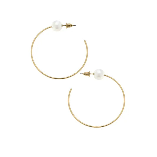 Blossom Pearl Hoop Earrings in Worn Gold