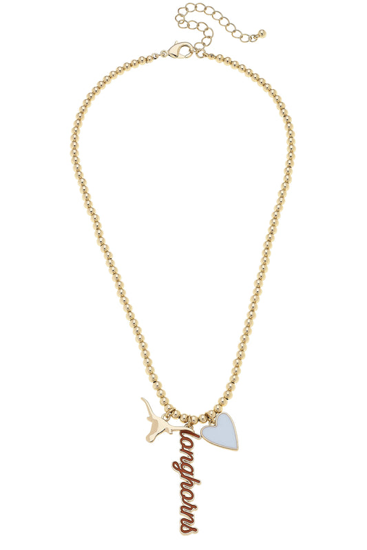 Texas Longhorns Ball Bead Charm Necklace in Shiny Gold