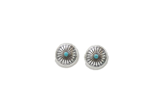 1" Silver Stamped Post Concho Earring w/ Turquoise Accent
