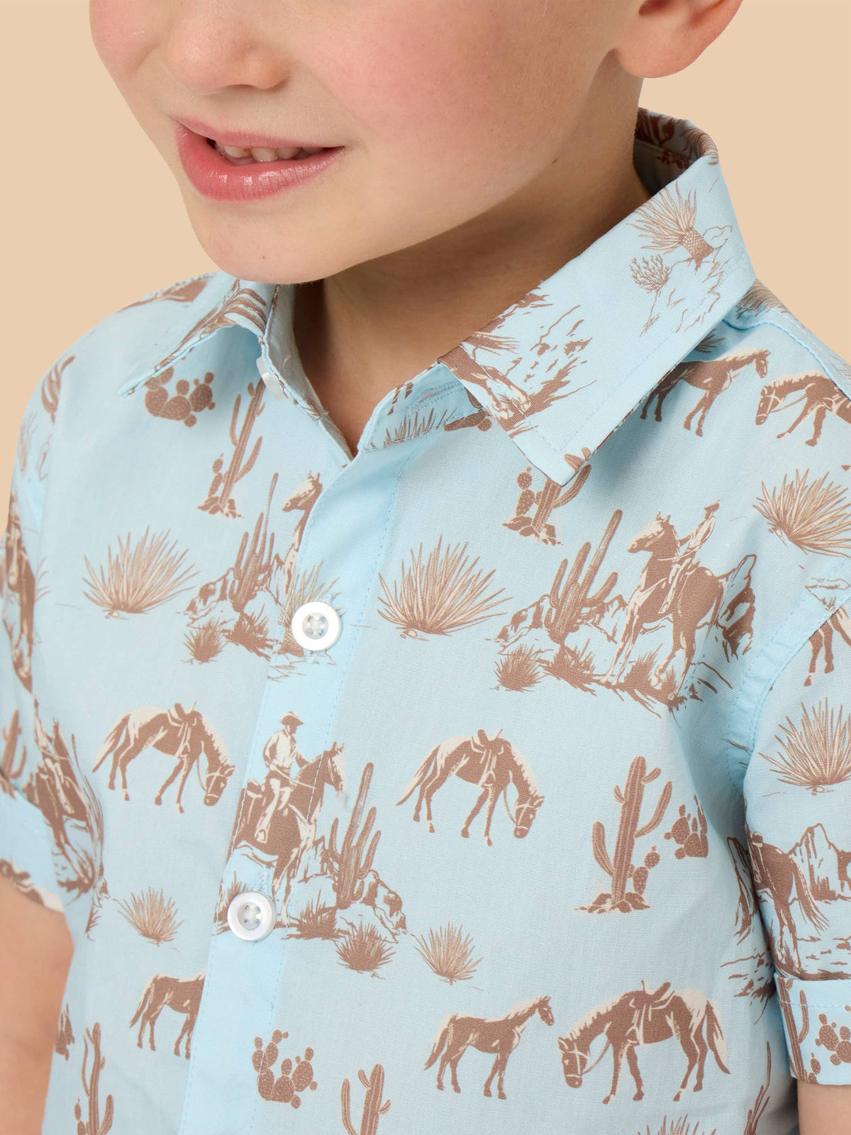 Boys Blue Western Trail Toile Short Sleeve Button Down Shirt