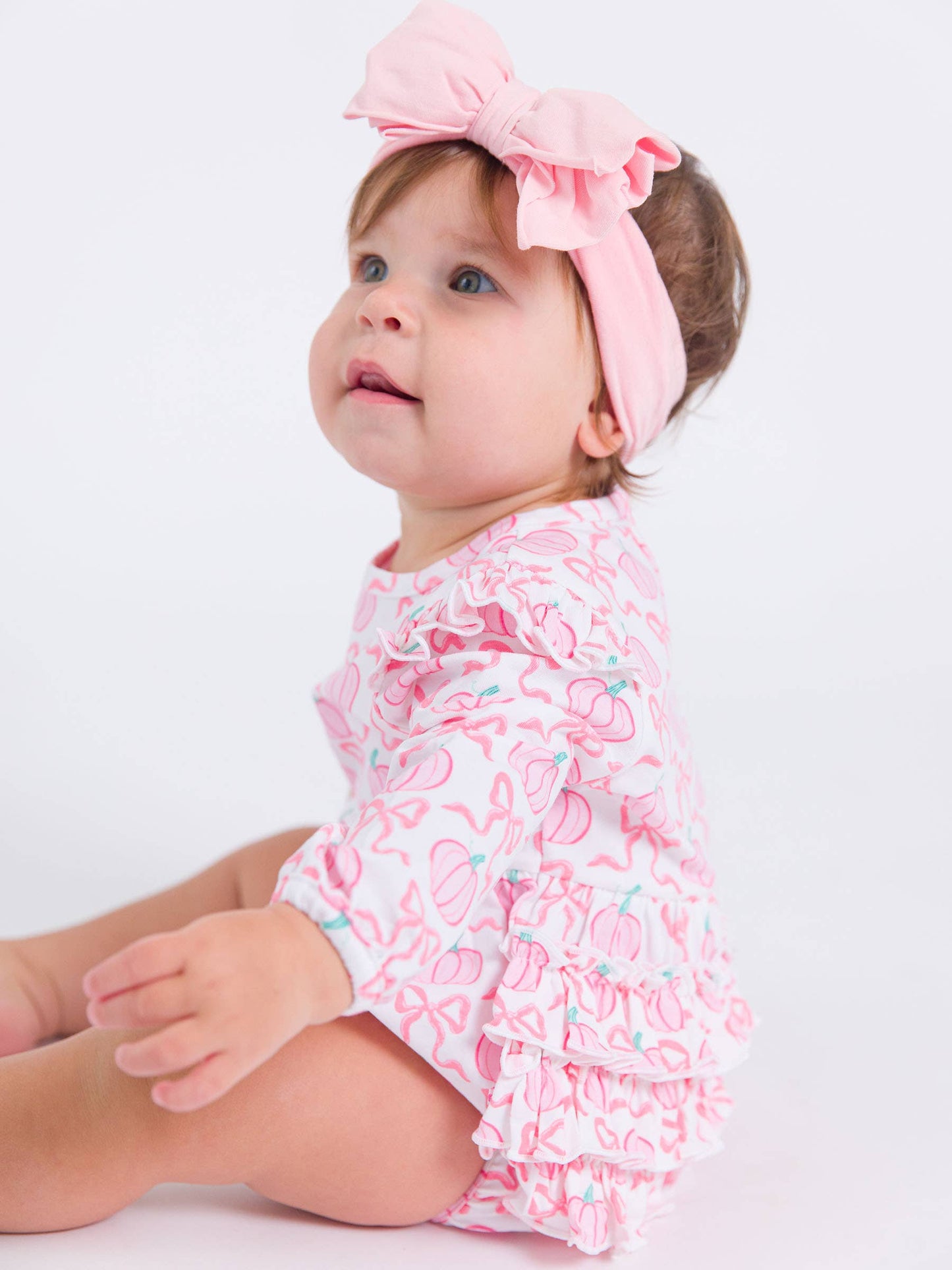 Baby Girls Pink Fairytale Pumpkins Knit Long Sleeve Flutter Bubble Romper