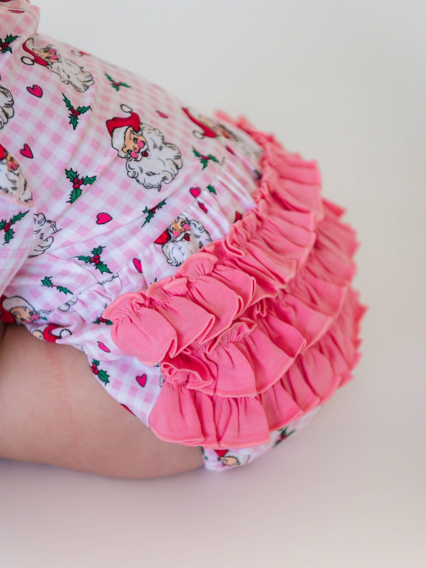 Baby Girls Pink Dear Santa Knit Long Sleeve Flutter Bubble Romper