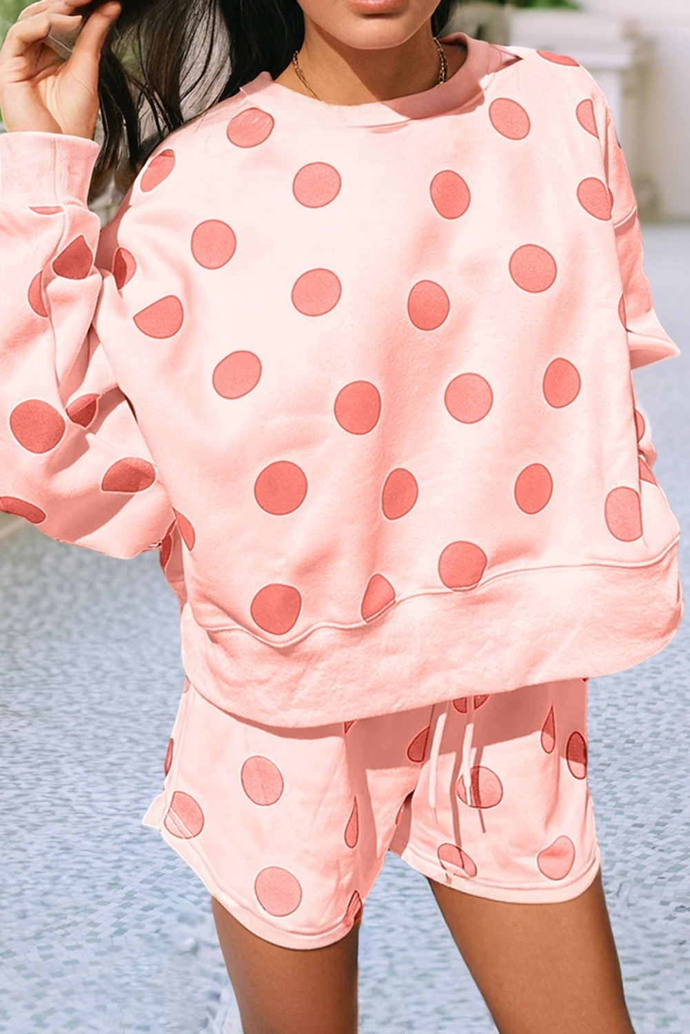 Polka Dot Pullover Drawstring Short Set