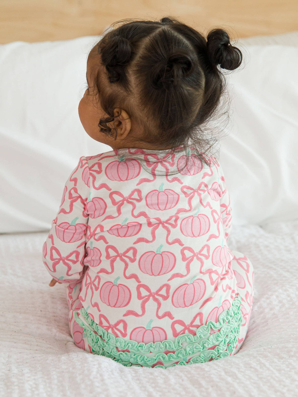 SoftSnooze™ Baby Girls Bamboo Viscose Pink Fairytale Pumpkins Footed Ruffle One Piece Pajama
