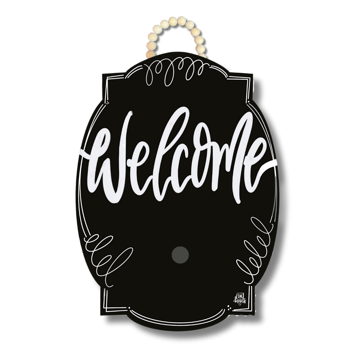 DK Black Bloom Welcome Door Hanger w / Room for a Mini