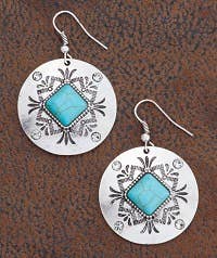 Concho Post Style Earring with Turq and Rhinestones