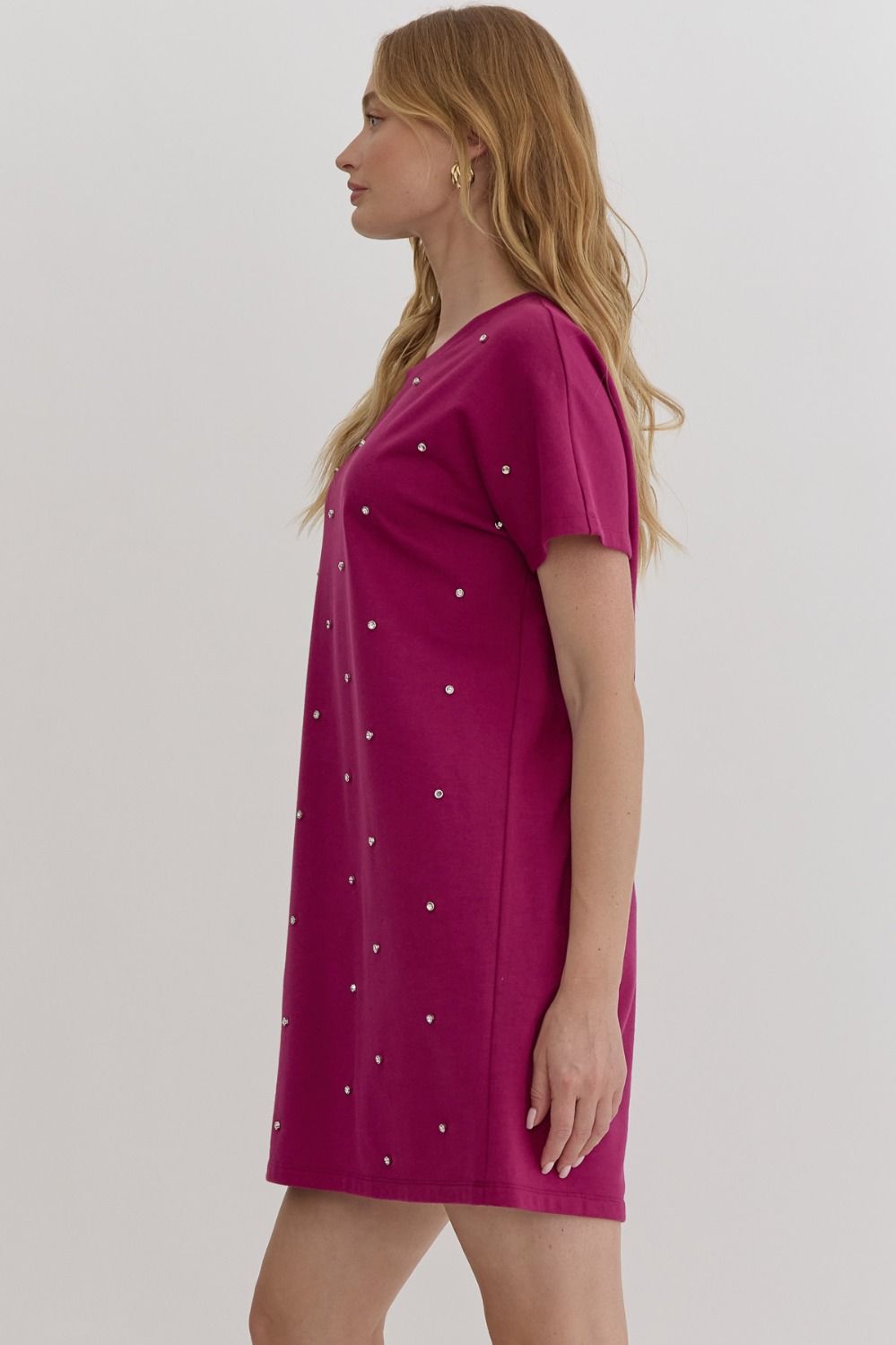 Plum Rhinestone T-shirt Dress