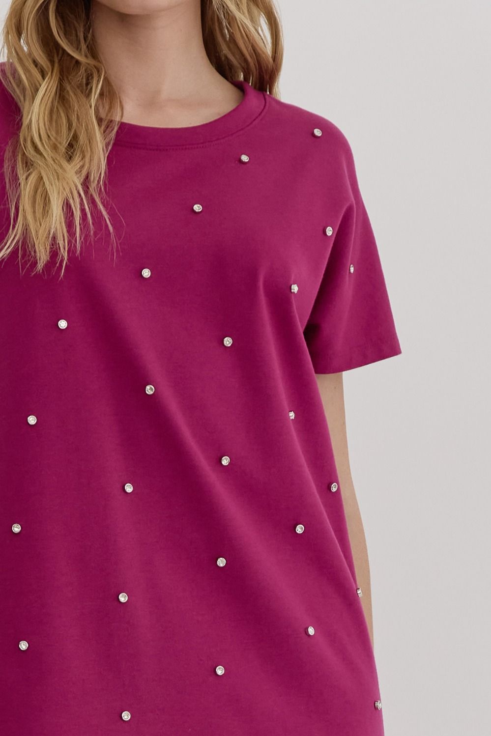 Plum Rhinestone T-shirt Dress