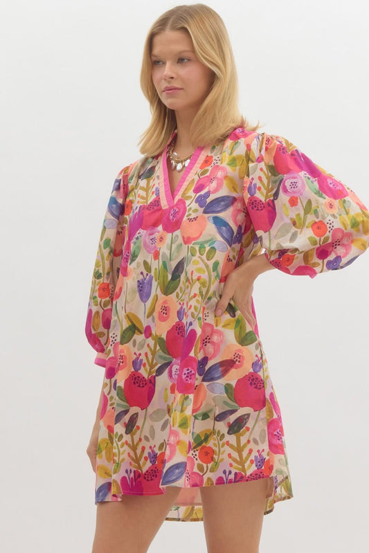 Erin Floral Bubble Sleeve Dress