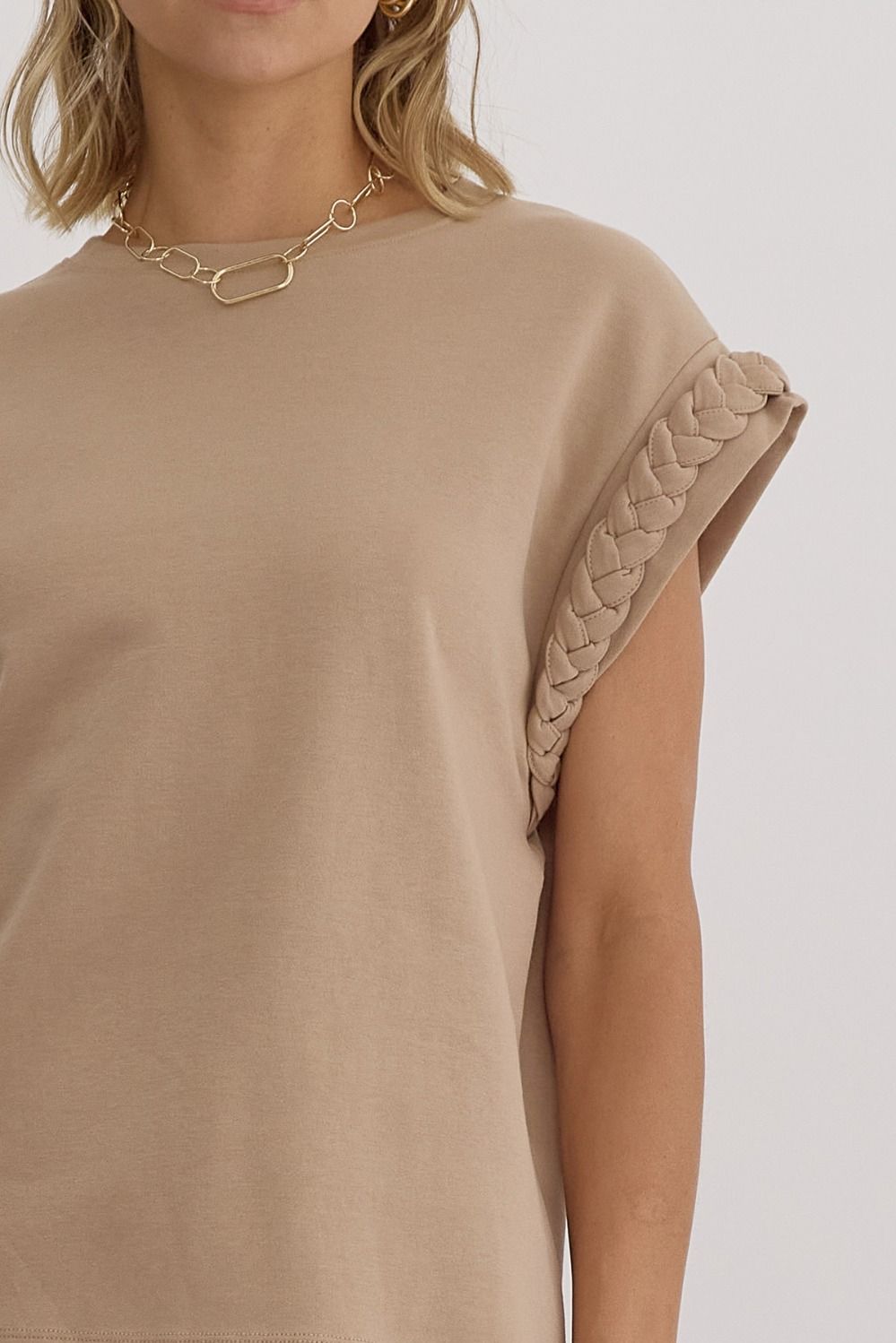 Taupe Braid Cap Sleeve