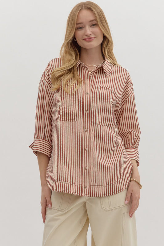 Rust Stripe ¾  Sleeve Shirt