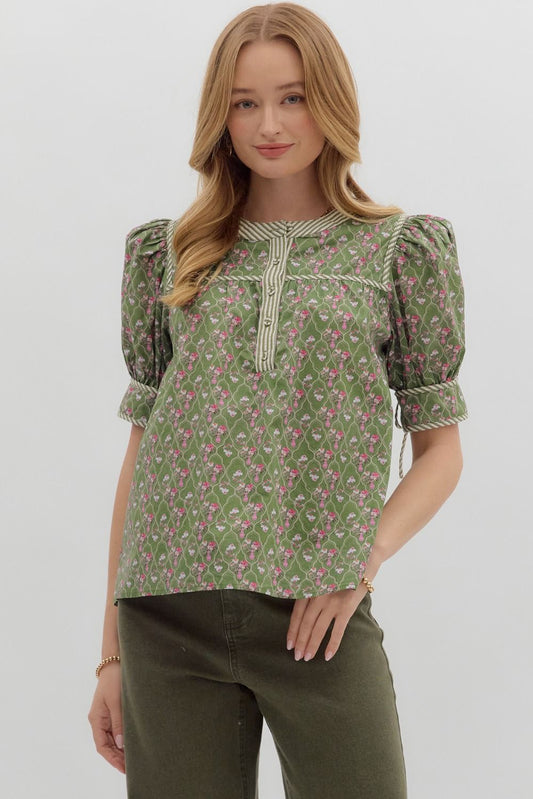 Green Multi Floral Blouse