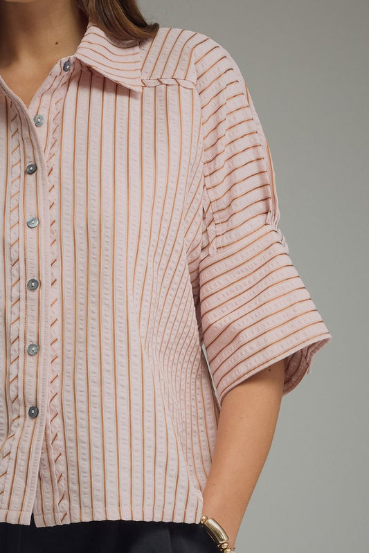 Blush Striped 3/4 Sleeve Top