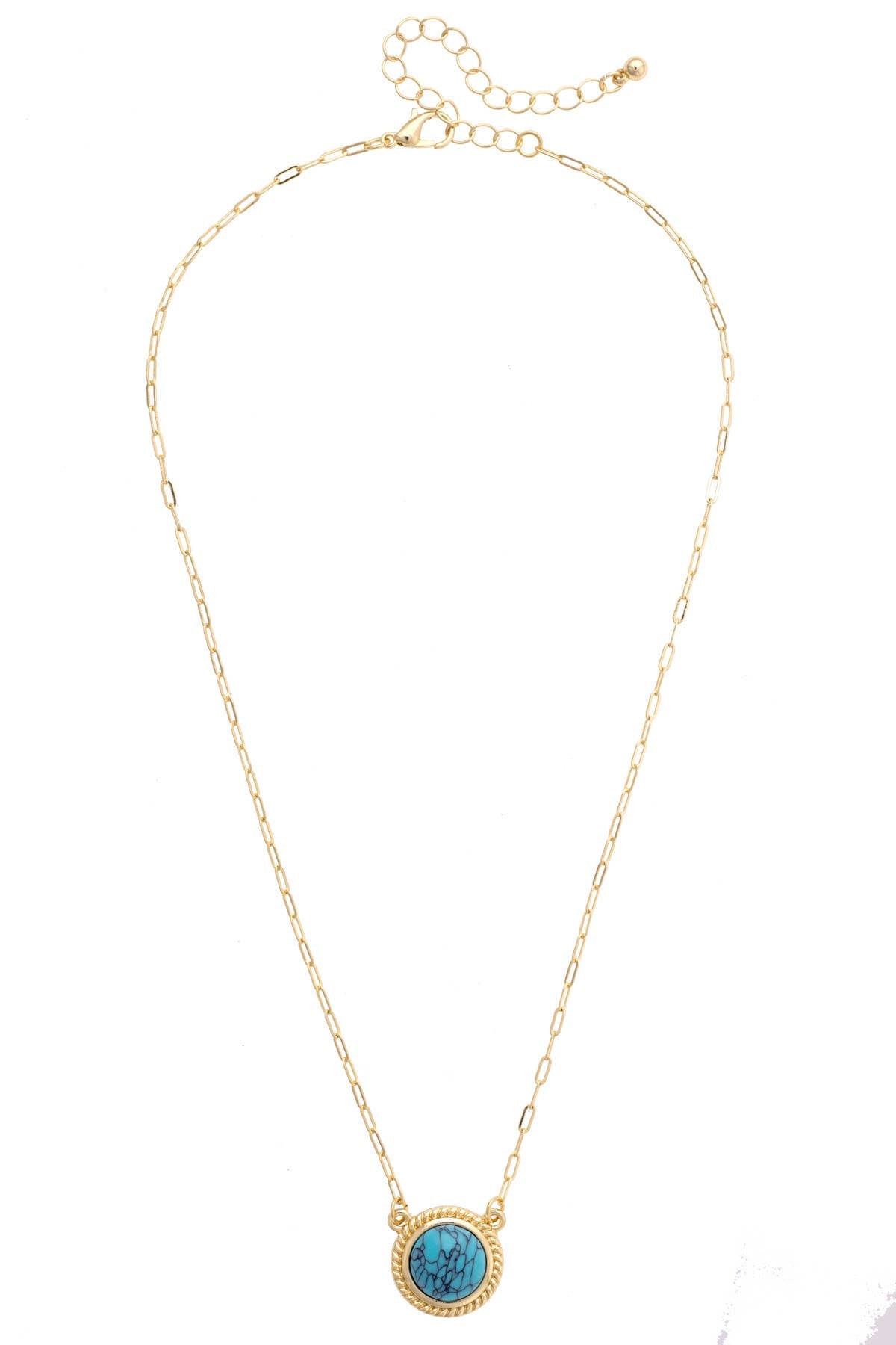 Casey Turquoise Cabochon Necklace in Shiny Gold