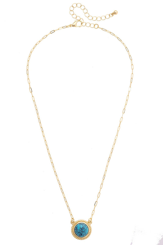 Casey Turquoise Cabochon Necklace in Shiny Gold