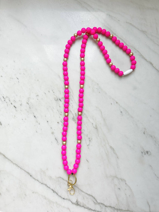 Solid Group Fuchsia Fully Beaded Lanyard