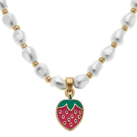 Madeleine Pearl & Strawberry Children's Necklace in Fuchsia