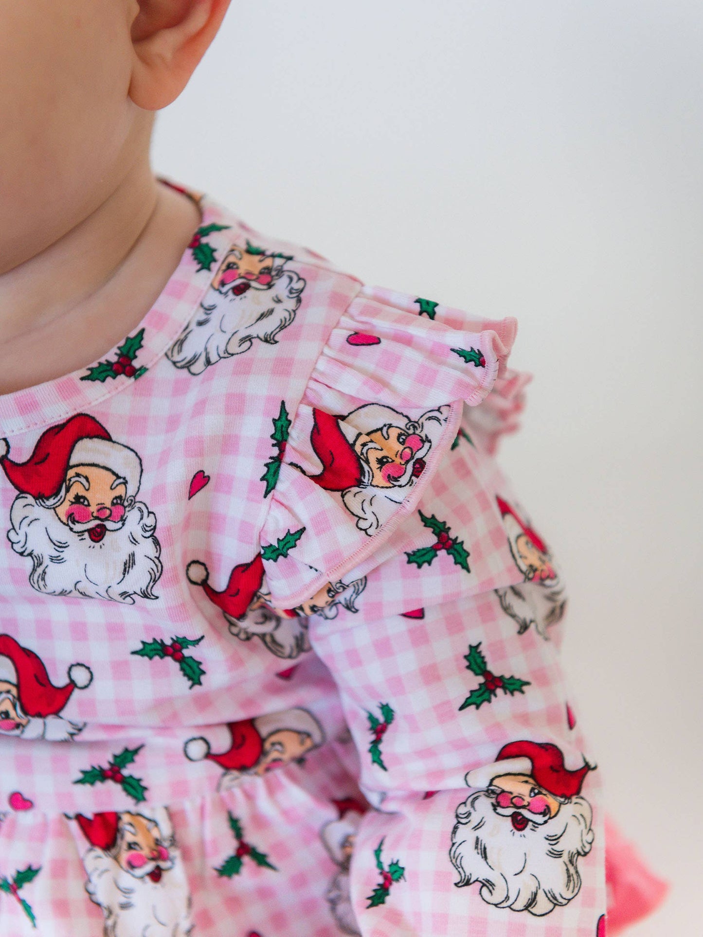 Baby Girls Pink Dear Santa Knit Long Sleeve Flutter Bubble Romper