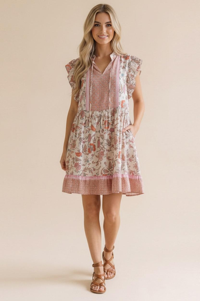 Ruffle Short Sleeve Babydoll Floral Dress