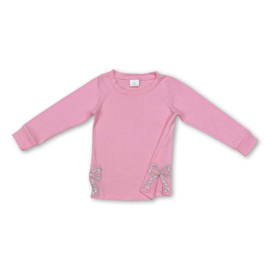 Pink Floral Bow Embroidery Top