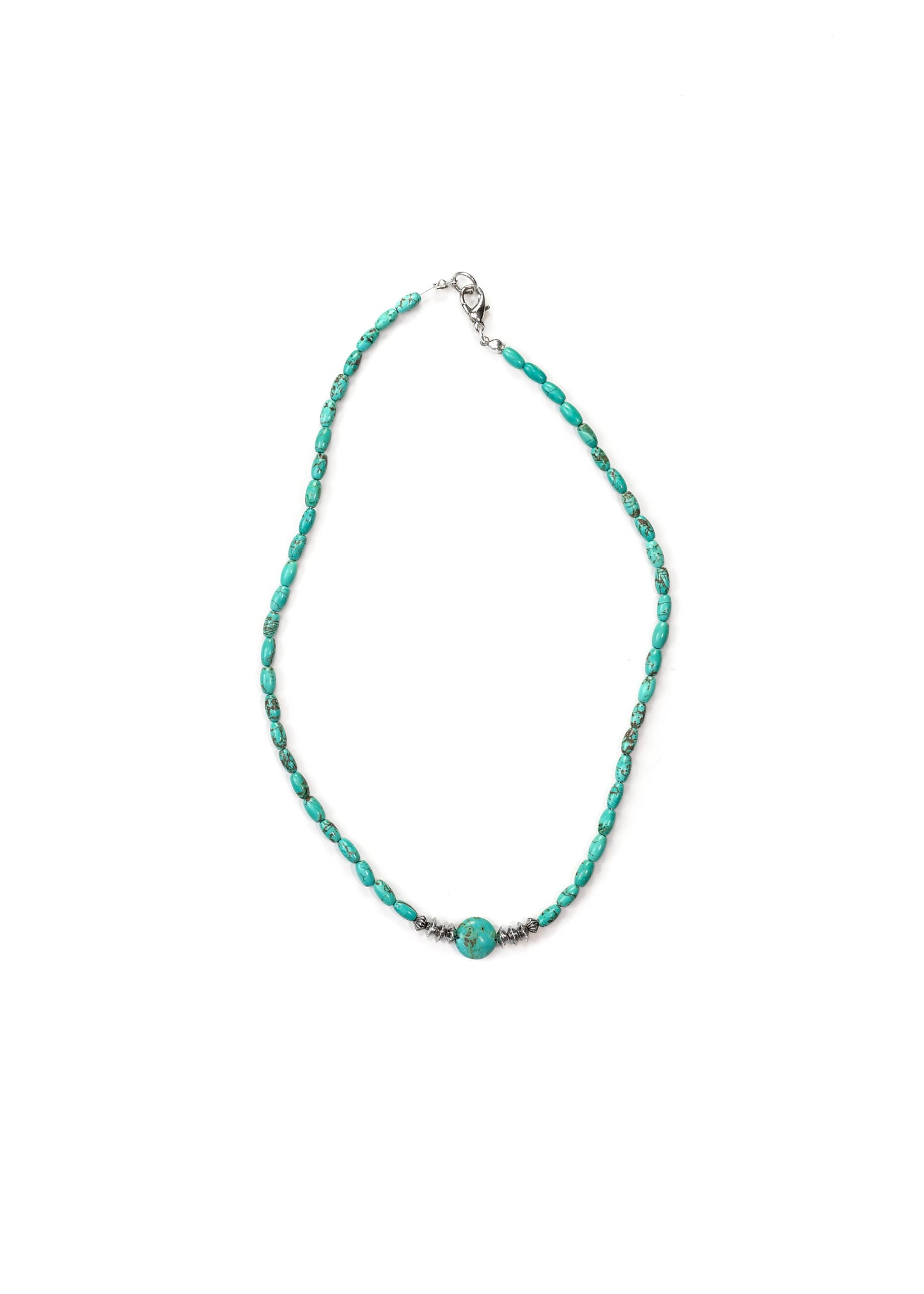 17" Dainty Green Beaded Necklace w/ Silver Disc Bead Accent