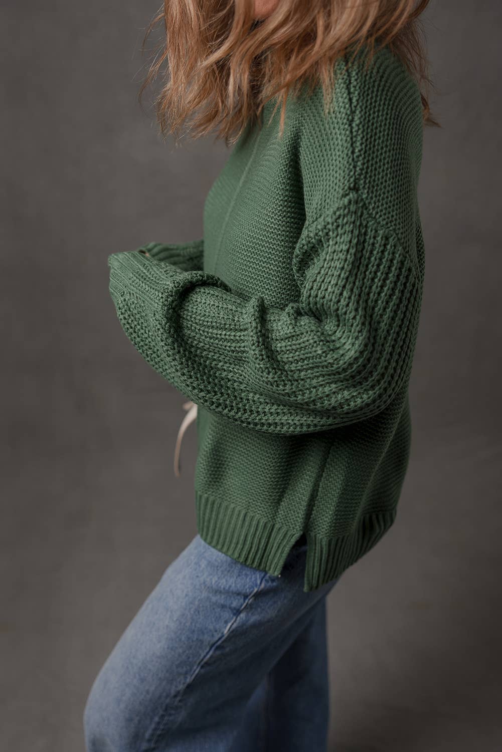 Solid Color Mix Texture Knit Front Seam Detail Sweater