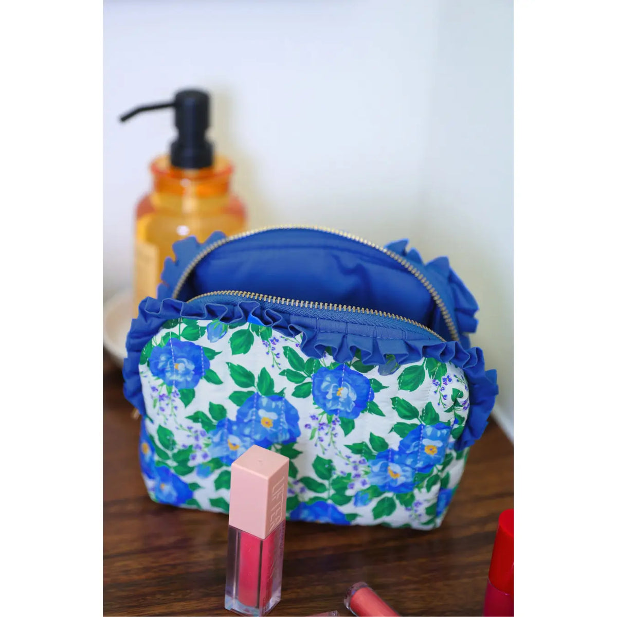 Caroline Floral Quilted Ruffle Bag