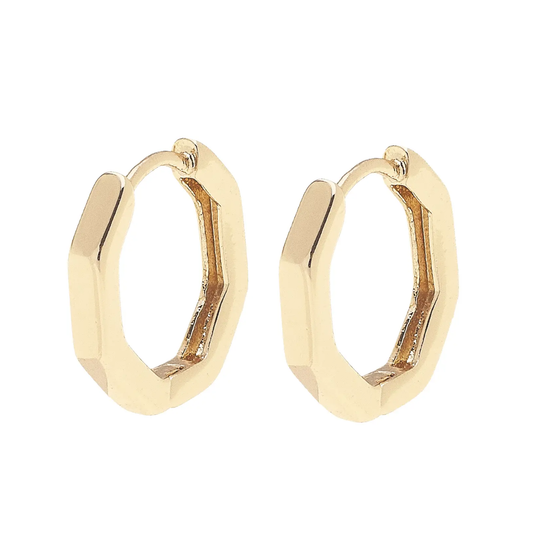 Tai Octagonal Mini Huggie Hoop Earrings in Shiny Gold