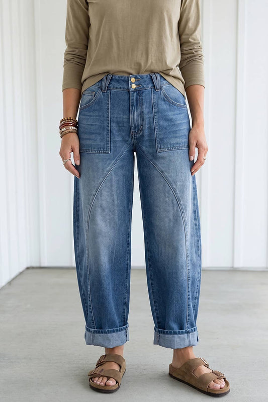 Solid Pockets Straight Jeans