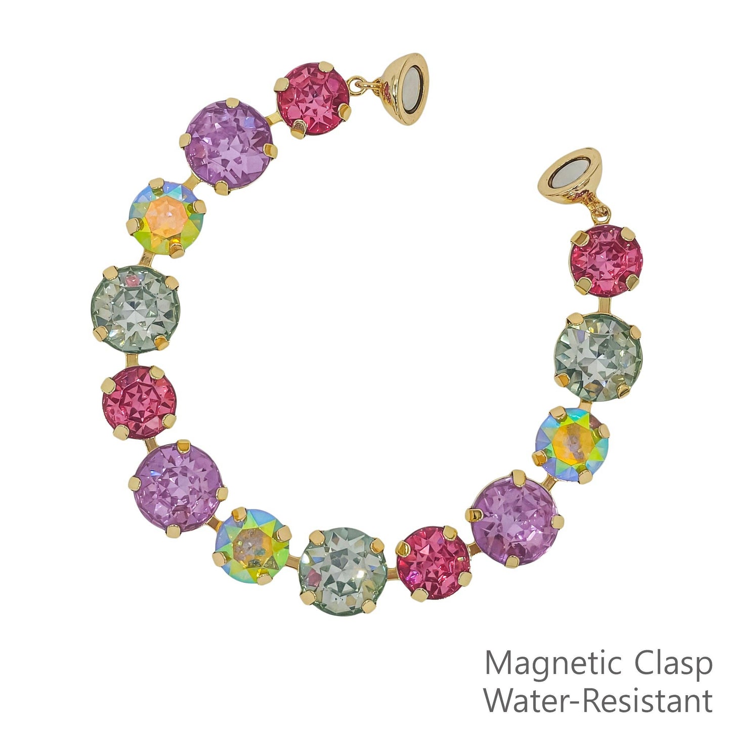 Water Resistant 10&12MM Crystal Light Multi Stone with Magnetic Closure Bracelet