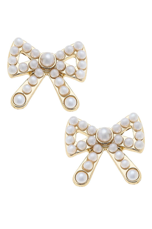 Dawn Pearl Studded Bow Stud Earrings in Ivory
