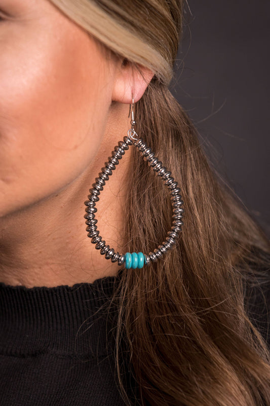 Metallic Silver and Turq Disk Teardrop Earring