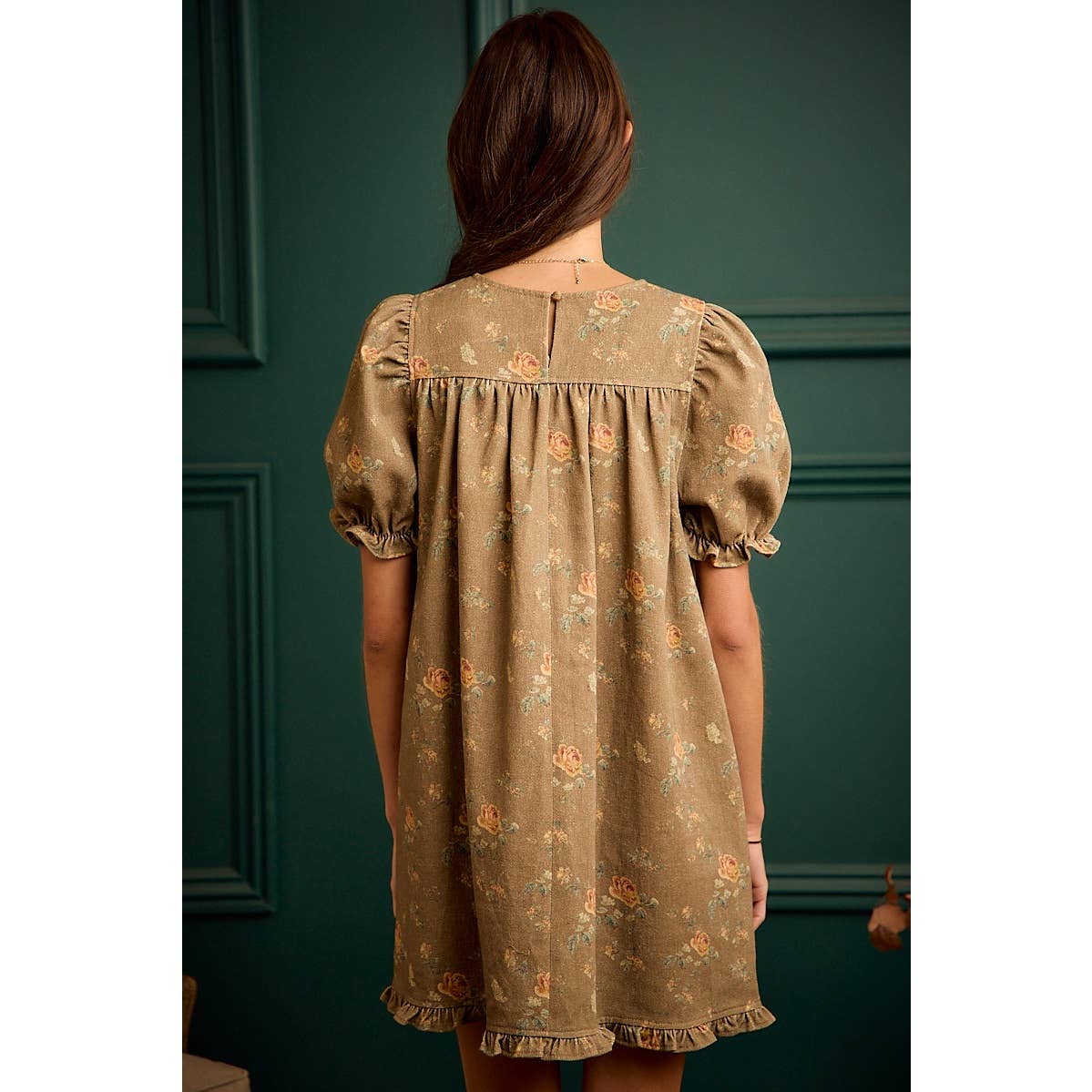 FLORAL RUCHED SHORT PUFF SLEEVE MINI DRESS