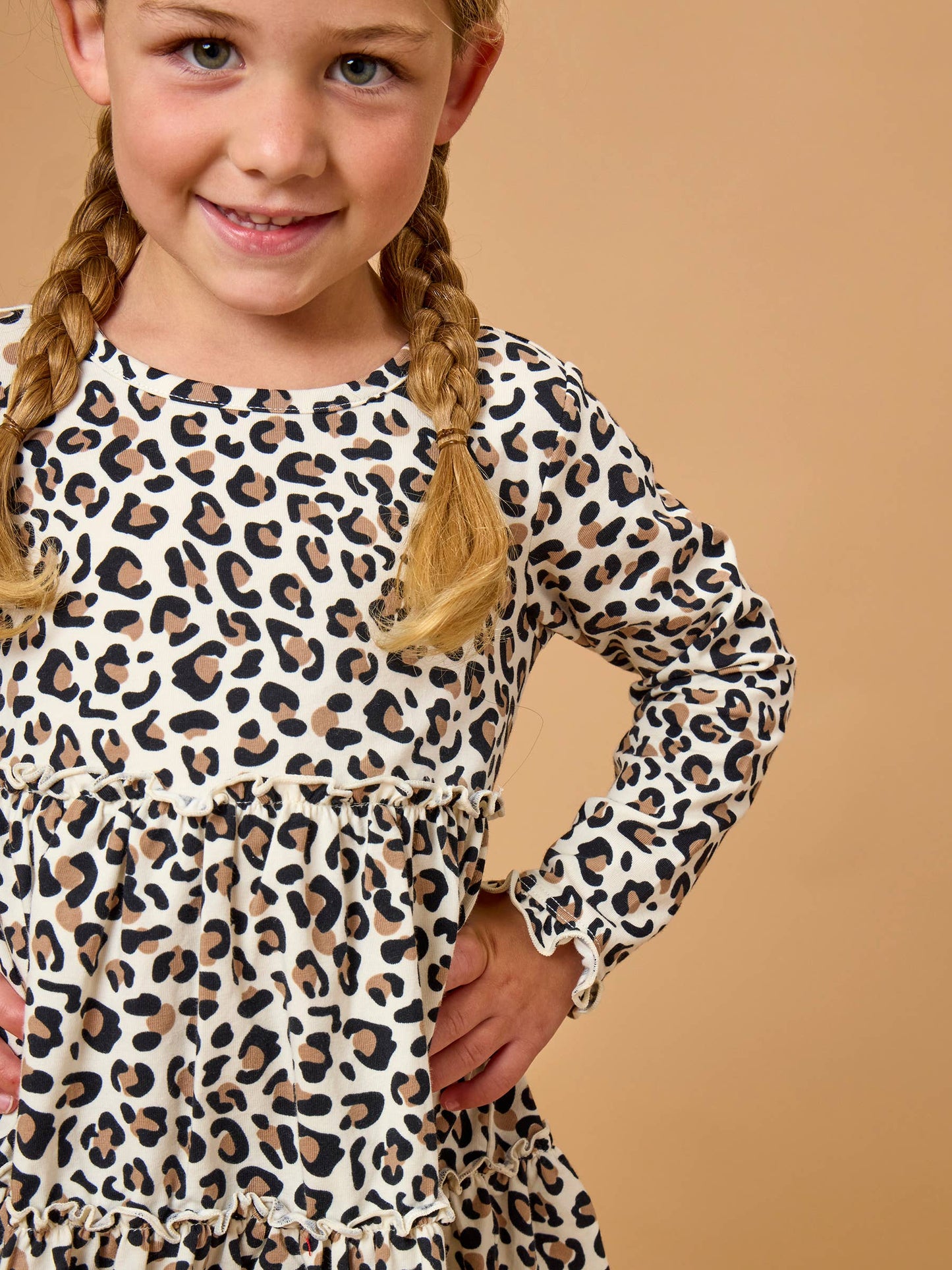 Girls Classic Leopard Knit Ruffle Tiered Tunic Top