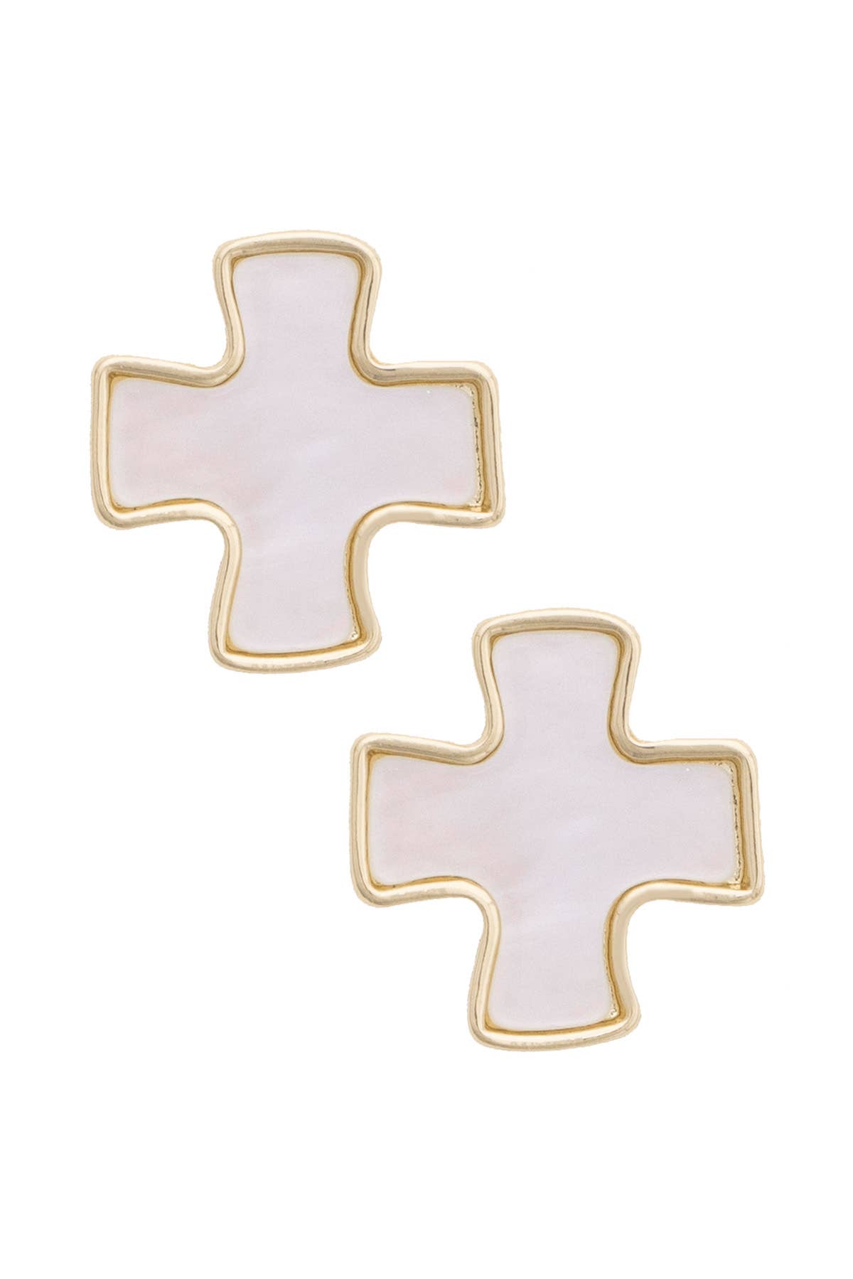 Pinky Cross Stud Earrings in Mother of Pearl